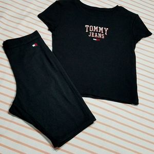 Tommy crop top and brand new biker shorts